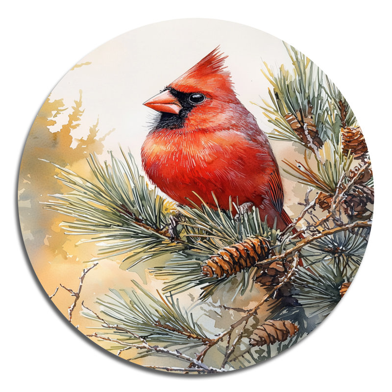 Kadedra - reproduction d'art moderne en métal rouge, art mural rond en métal oiseau, H 16 po x l 16 po