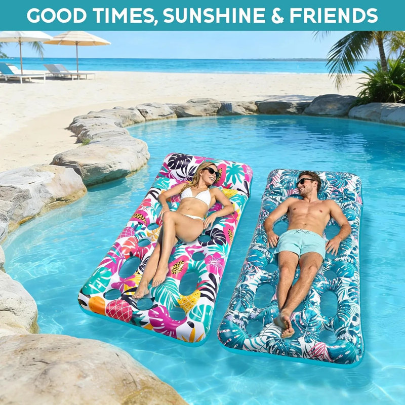 Flotteurs gonflables pour piscine pour adultes, chaise longue de piscine à bronzage rafraîchissant avec appui-tête, radeaux d'été pour lac, rivière, plage, piscine