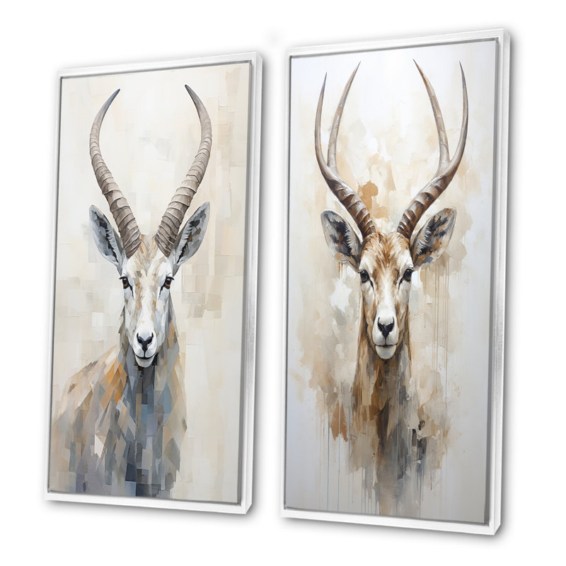 Minimalisme antilope bouquetin - ensemble de 2 reproductions d'art mural antilope, Cadre blanc, H 28 po x l 25 po