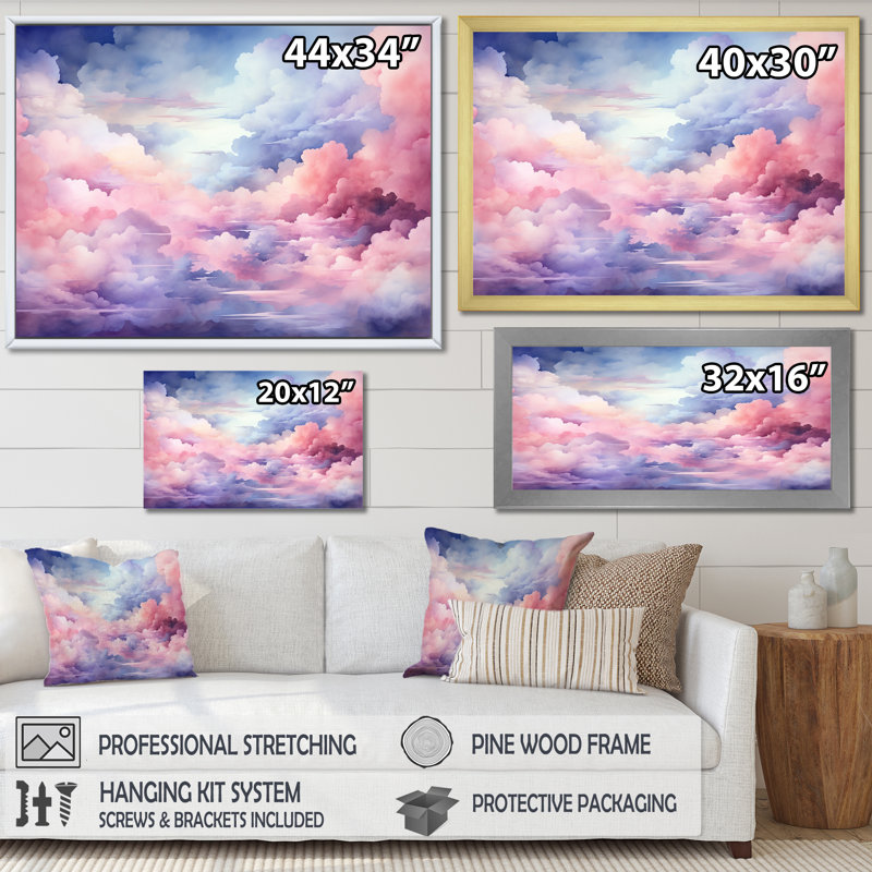 Rose et bleu pastel coloré ciel I - art mural ciel, Toile tendue, H 40 po x l 60 po x P 1,5 po