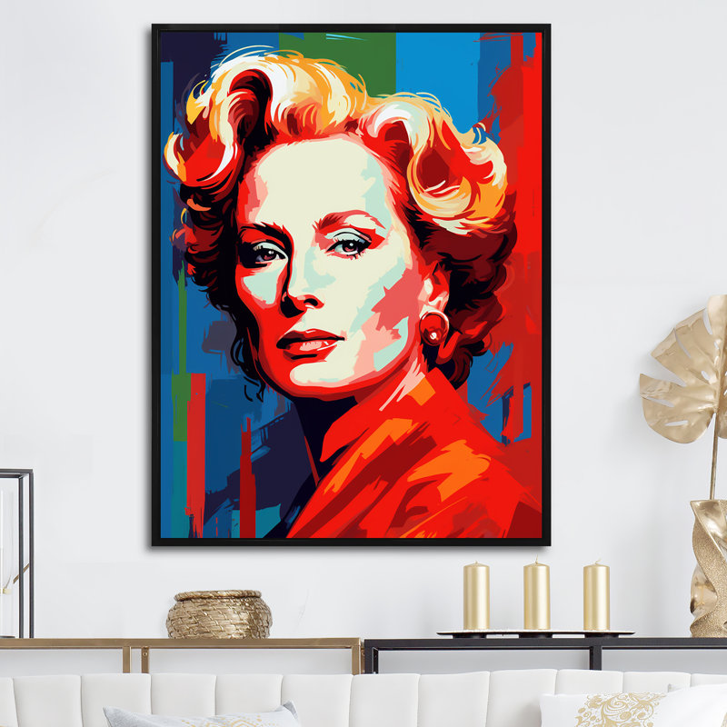 Popart Streep In Scarlet - Portrait, reproduction d'art sur toile_105857, H 40 po x l 30 po x P 1,5 po, Cadre flottant noir