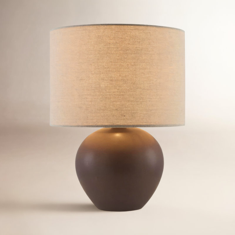 Ceramic Table Lamp with Linen Drum Shade, Brown