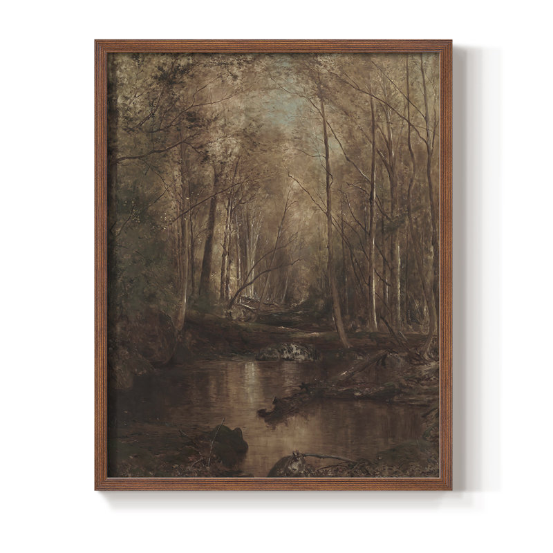 Reproduction encadrée rétro en bois massif III, H 21 po x l 17 po, Noyer