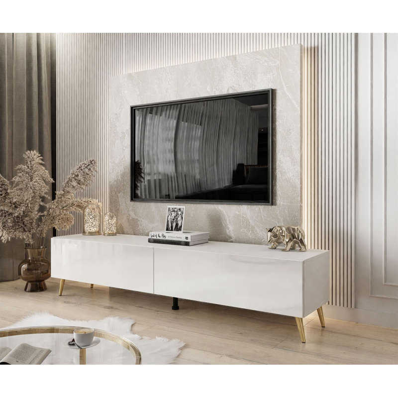 Ozora TV Stand White Gloss, Natural/White Gloss
