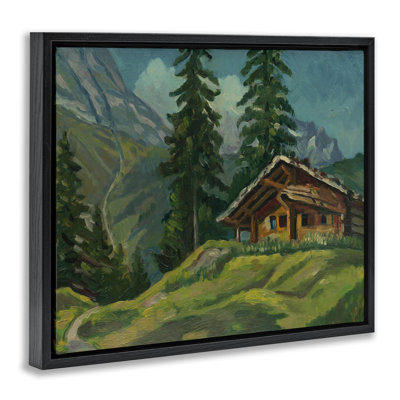 Cabin At Base Of Mountain Floating Frame, design by Lettered and Lined