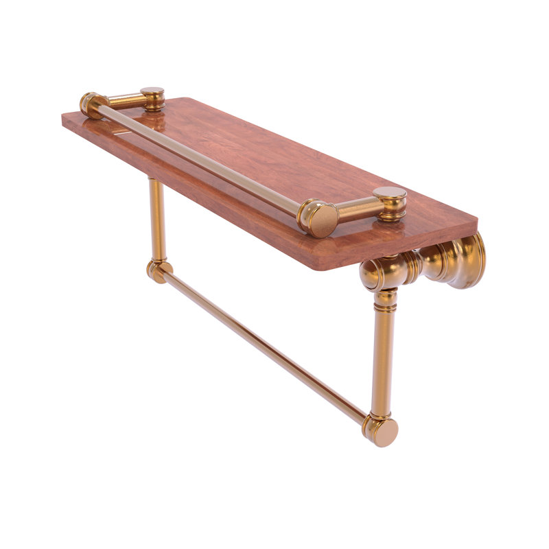Freyja Ironwood Bracket Shelf with Towel Bar, 5.54" H x 16" W x 7.4" D, Brushed Bronze
