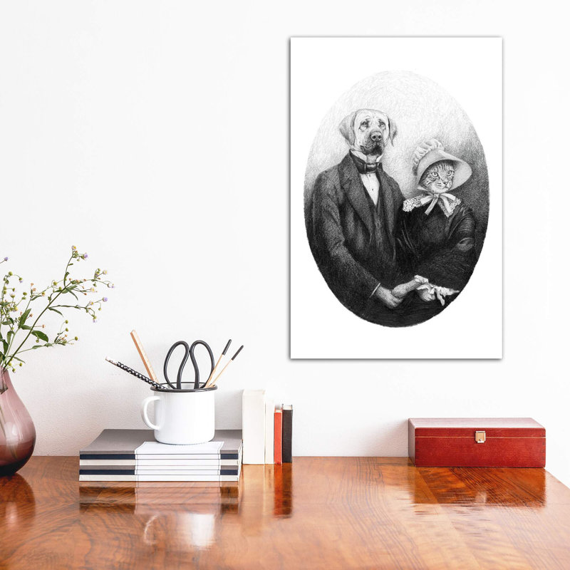 «Eernal Couple» par Mike Koubou - impression d'art graphique, H 60 po x l 40po x P 1,5 po, Toile tendue