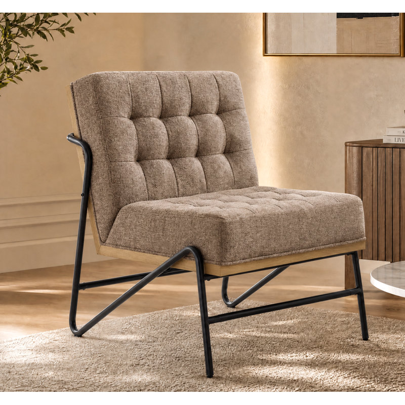 Metal Accent Stool, Linen, Dark Brown