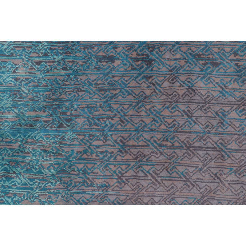Rug & Kilim’S Distressed Contemporary Rug With Greek Key Lattice In Blue Hues