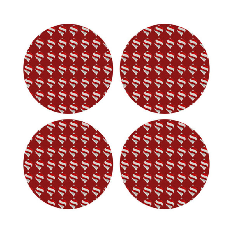 Xmas Ornament Vegan Leather Round Pebble Placemat, Red