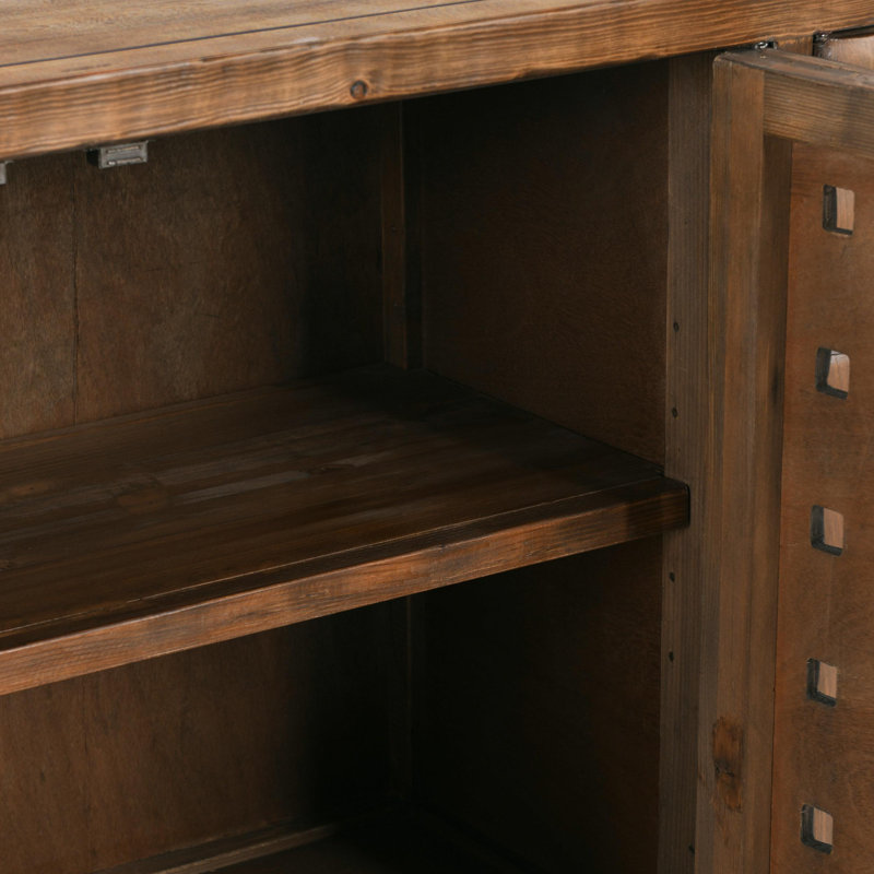 Brown Reclaimed Pine Wood Basket Weave Buffet Sideboard