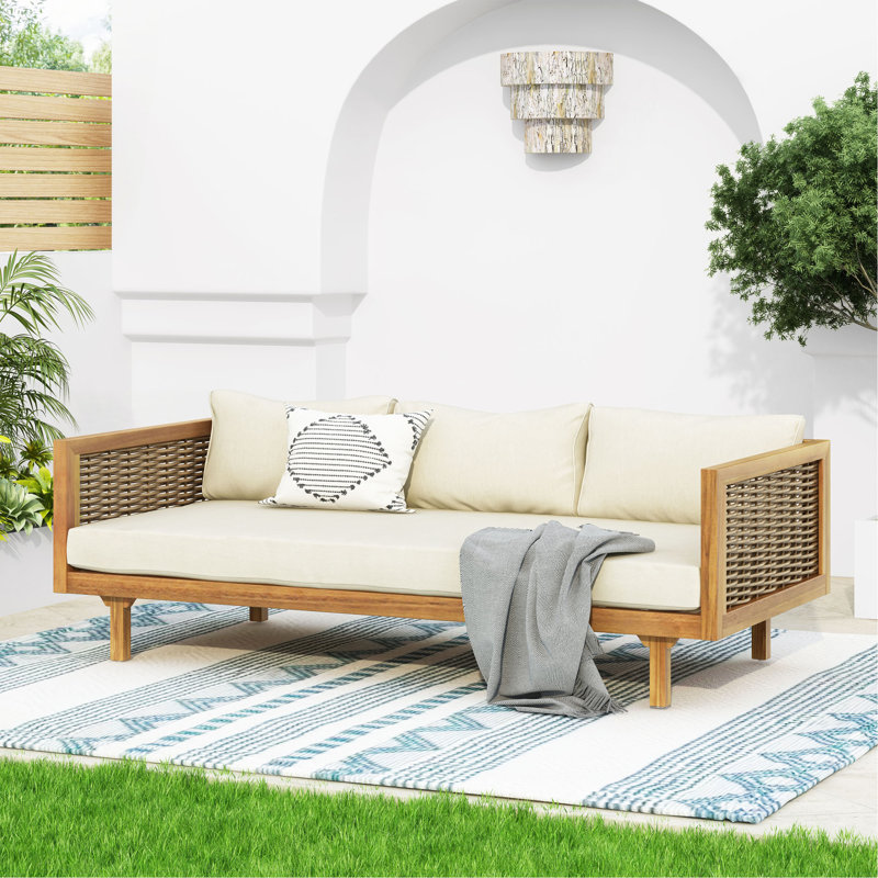 Lit de jour CLAREMONT 3 avec accoudoirs en rotin, Beige, Teak