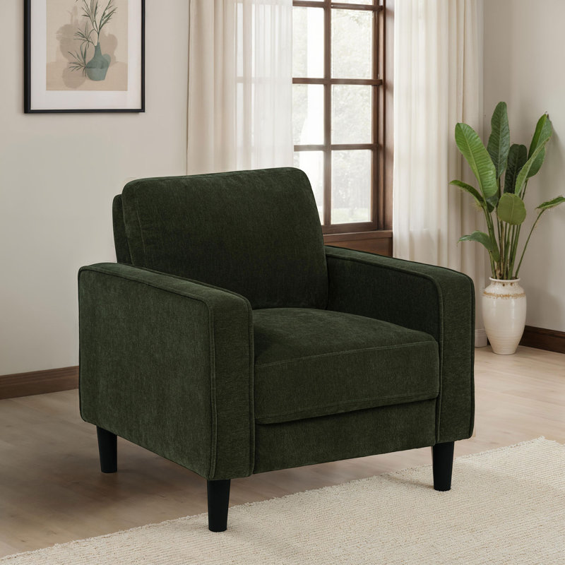 Fauteuil d'appoint rembourré en tissu Ruth vert matcha, Noir