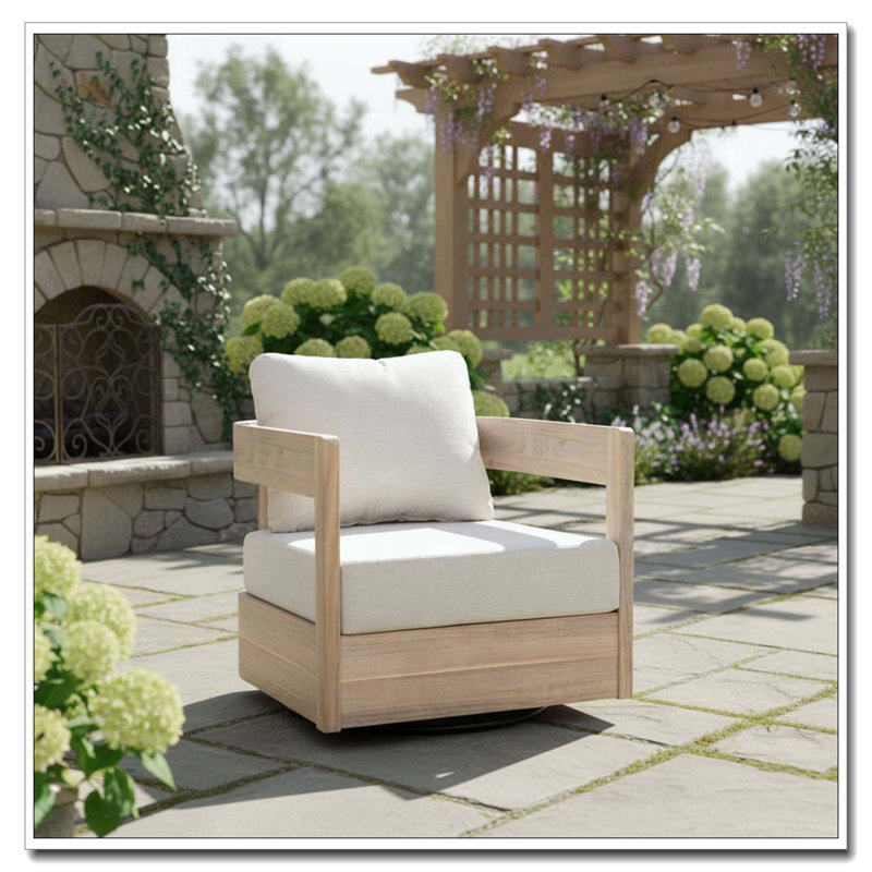 Fauteuil club d'extérieur pivotant en bois, Blanc clair