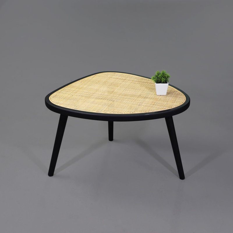 Table basse en rotin et en bois de forme irrégulière, avec pieds portatifs et détachables, table basse fabriquée à la main, plateau de table confortable, tissé à la main