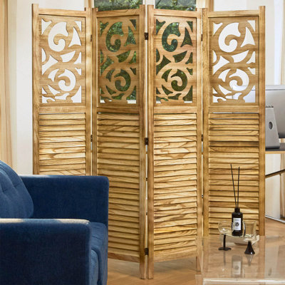 Paravent pliable en bois sculpté, écran d'intimité autoportant 67 po x 60 po pour bureau à domicile, chambre à coucher, jardin, terrasse