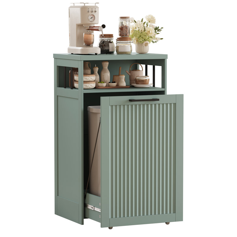 13-Gal Pull-Out Trash Cabinet with Fluted Front, Green