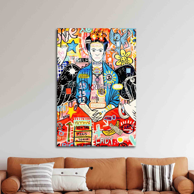 Frida Kahlo inspiré de l'art du graffiti sur une décoration murale en verre, parfait pour rehausser tout espace intérieur avec une touche artistique | Rectangle
