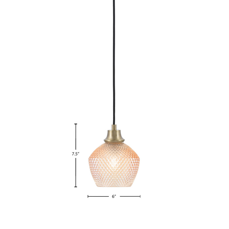 Luminaire suspendu Hulme, fini laiton vieilli, avec verre texturé ambre de 6 po
