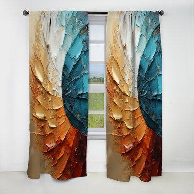 Gold Blue Desert Mirage Spiral - Spirals Curtain - Velvet Blackout Abstract Curtain - 1 Panels