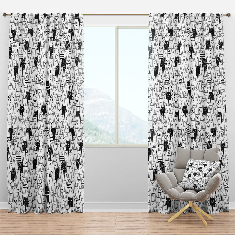 Motif de chats - Rideau en velours moderne - obscurcissant - 1 panneau, l 52 po x L 90 po