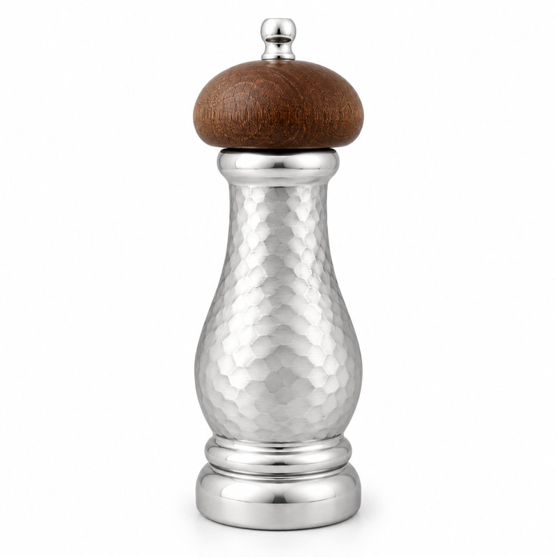 Hammered Aluminium Salt Mill, Walnut