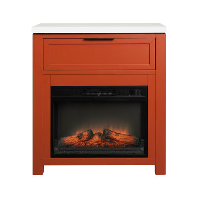 Fireside 32" Wide Electric Fireplace Console, Sintered Stone Top - Terracotta
