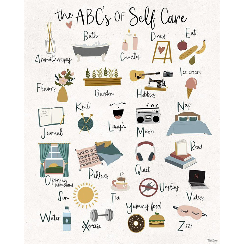 Bungalow Bungalow Rose Louise, art sur toile tendue avec châssis Gigi: ABC Self Care, H 18 po x l 15 po