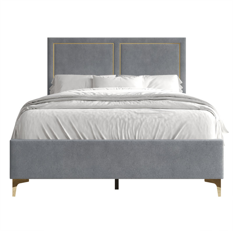 Lit tapissier standard Jerell, Double, Gris clair