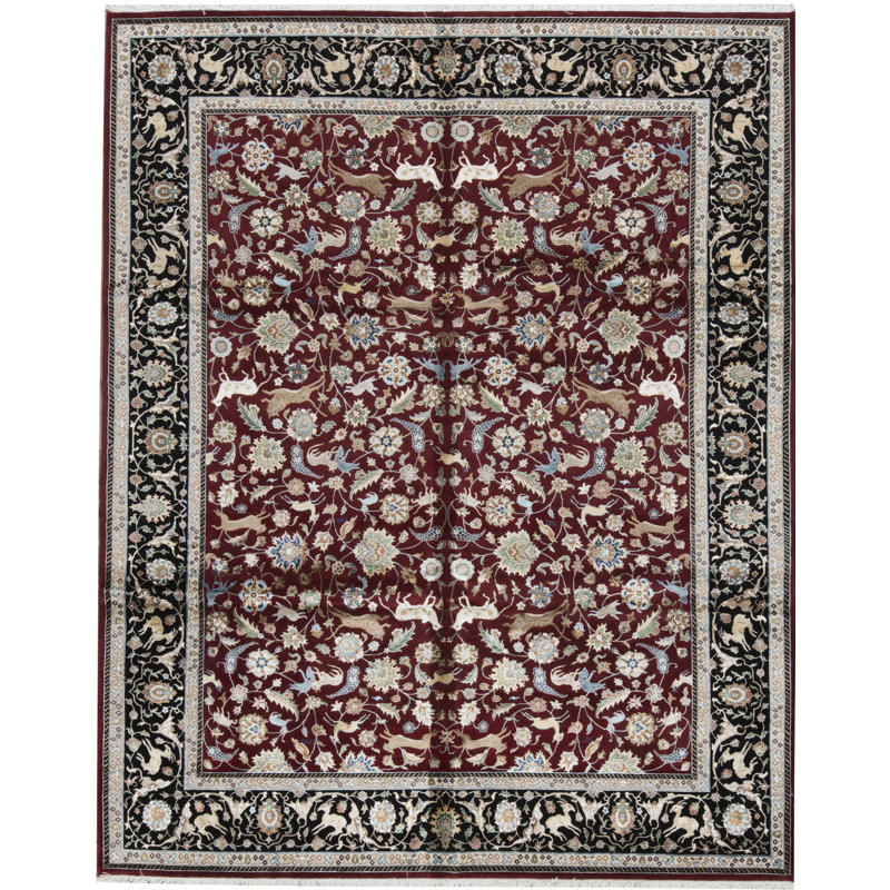 Tapis rouge et noir noué à la main de haute qualité