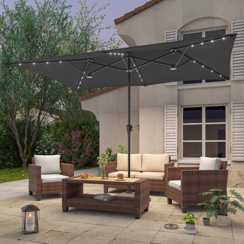Parasol d'extérieur à DEL 11x7Ft, Gris foncé