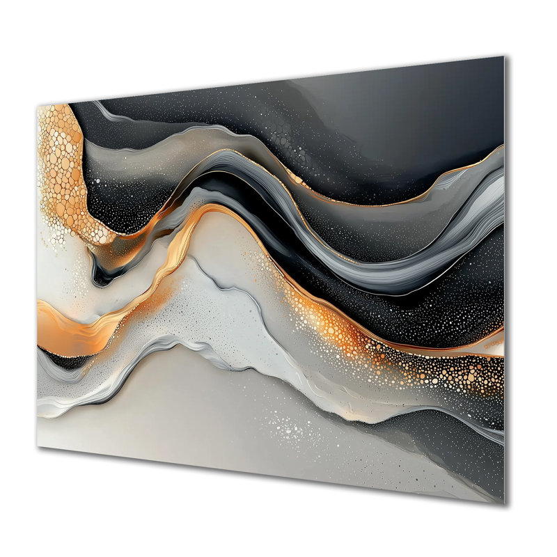 Fractale dorée et grise encre Shift IV - décoration murale moderne en métal, impression moderne sur métal