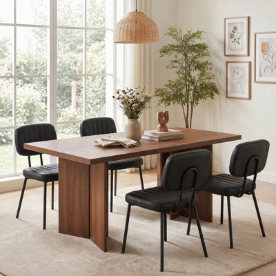 Ramsha 5-Piece Rectangular Dining Table Set, Fixed Wood Grain Dining Table (1.6M / 1.8M) With Upholstered Dining Chairs, Modern Farmhouse Dinette Set