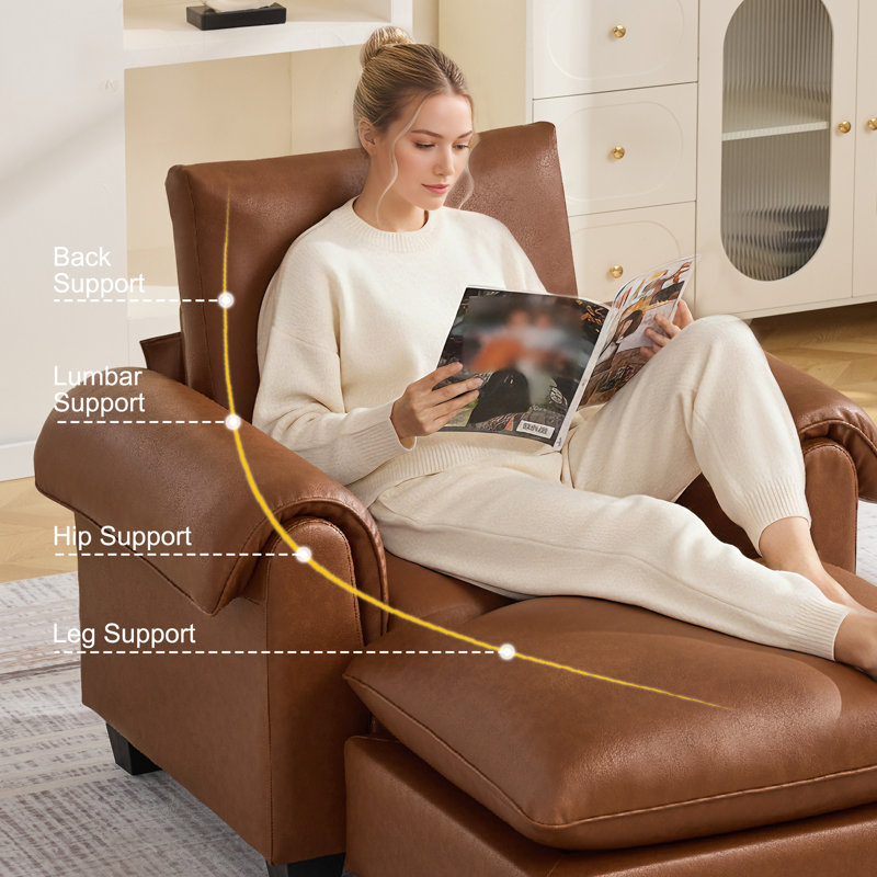 Fauteuil en similicuir avec repose-pieds l 44,5 po, Brun, Oui
