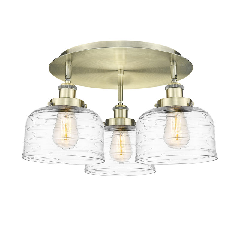 Bejtullah Glass Flush Mount, Clear Deco Swirl, Antique Brass