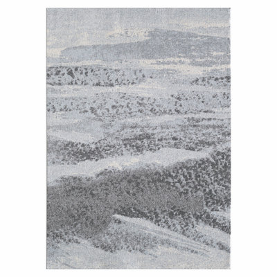 Tapis bleu-gris à motif abstrait brume moderne