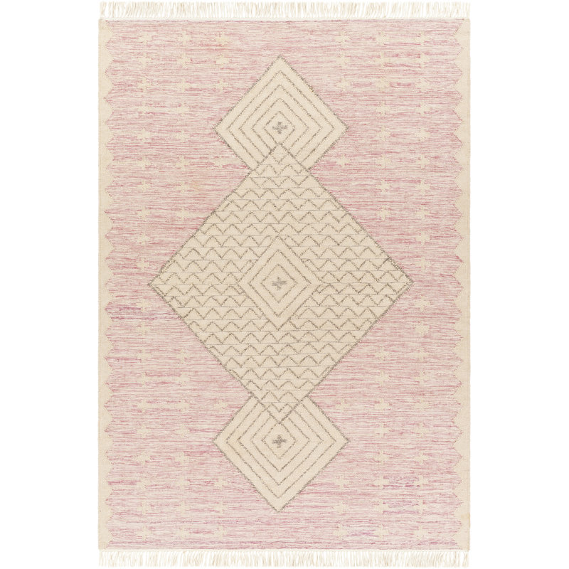 Tapis intérieur / extérieur rose / crème tissé à la main Malti, Rectangle 2 pi x 3 pi