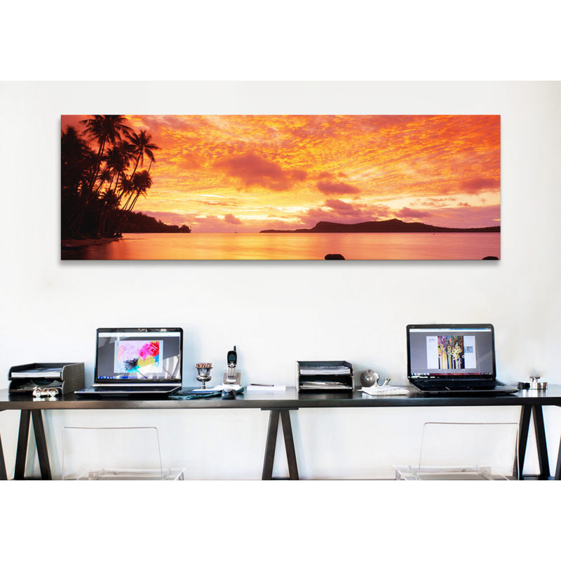 Coucher de soleil panoramique, île Huahine, Tahiti, reproduction de photo sur toile, H 20 po x l 60 po x P 1,5 po
