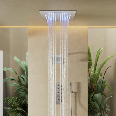 Music Thermostatic Shower Faucet,Dual 20" Showerheads System with LED Mood Lighting