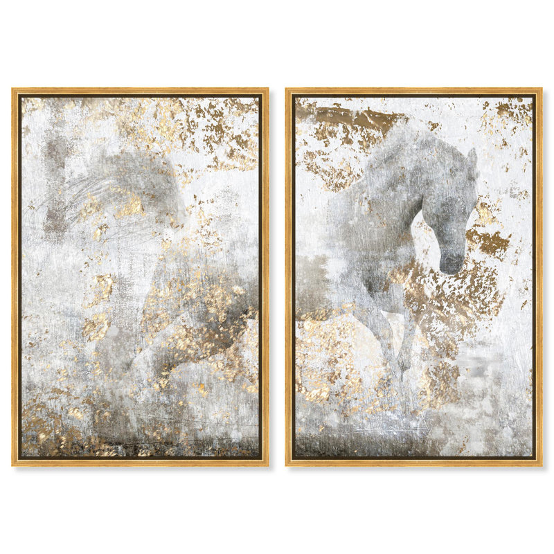 Oliver Gal Running Equus Diptych Animals - Framed Canvas Art, Gold, 47" H x 32" W