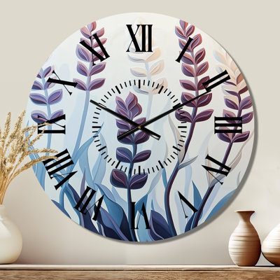 Horloge murale ronde en métal à motif floral « Lavande de Provence »