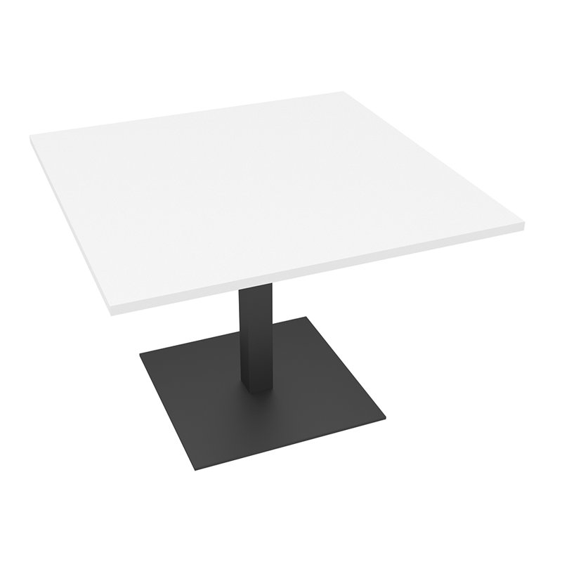 Table de conférence carrée avec base carrée en métal, L 48 po x l 48 po, Blanc classique, Noir mat