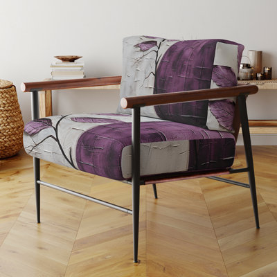 Fauteuil scandinave Purple Leaves Plum Precision en velours, motif botanique de feuilles