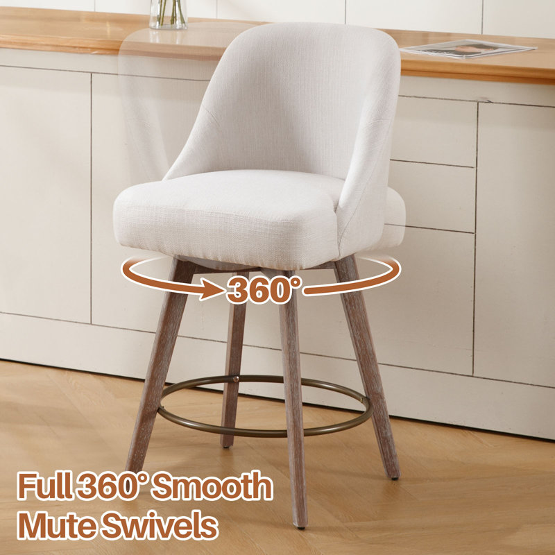 Malery Swivel Upholstered Counter Stool with Solid Wood Frame, Linen White