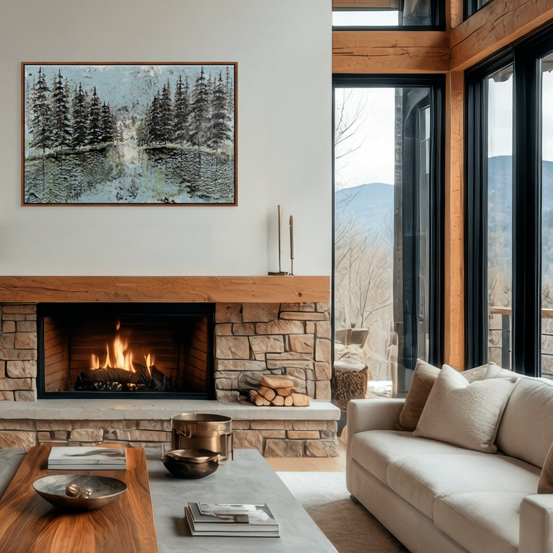 Nature Inspired "Evergreen Reflection" Canvas Wall Art By Karen Biery, 12" H x 16" W, Framed Print, White