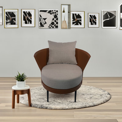 28" Upholstered Leather Barrel Armchair with Cushioned Seat and Back