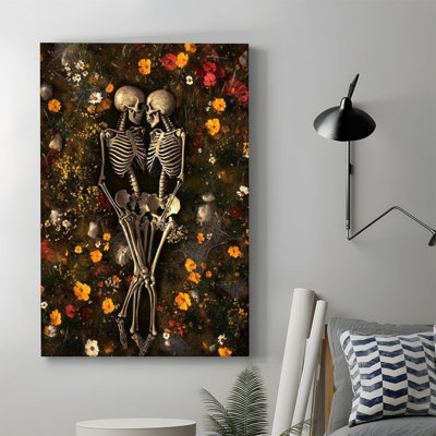 1pc Saint-Valentin, impression sur toile encadrée, affiche, affiche d'art sur toile squelette d'amour éternel, peinture pour salon, chambre, bureau, salle de bain, dortoir, prêt à accrocher