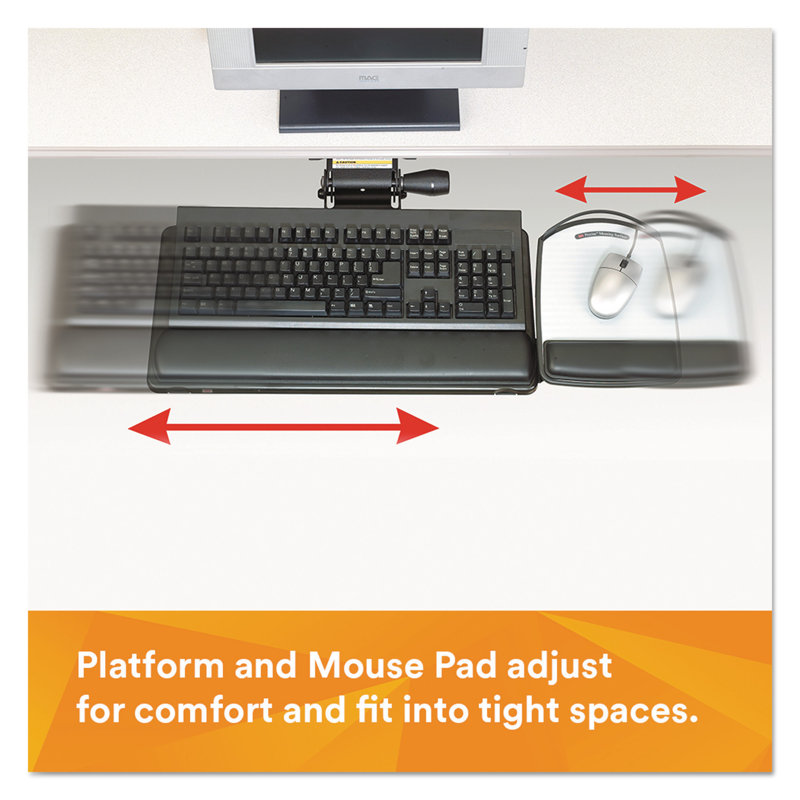 Black Adjustable Sit/Stand Keyboard Tray with Gel Wrist Rest