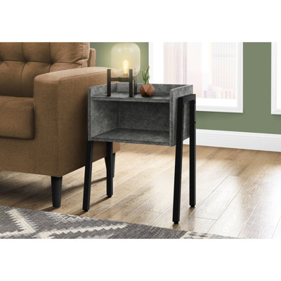Table de chevet de chambre à coucher avec surface en stratifié gris et structure en métal noir avec pieds de 11,72 po de largeur pour une utilisation polyvalente