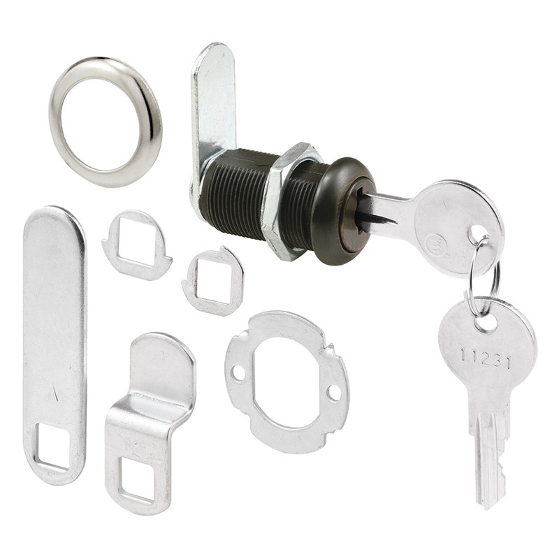 Tiroir et serrure d'armoire Prime-Line - Fixez les dossiers et les tiroirs importants, 1 3/8 po, boîtier moulé sous pression avec finition bronze classique, s'adapte à une épaisseur de panneau maximale de 1 po (1 ensemble)